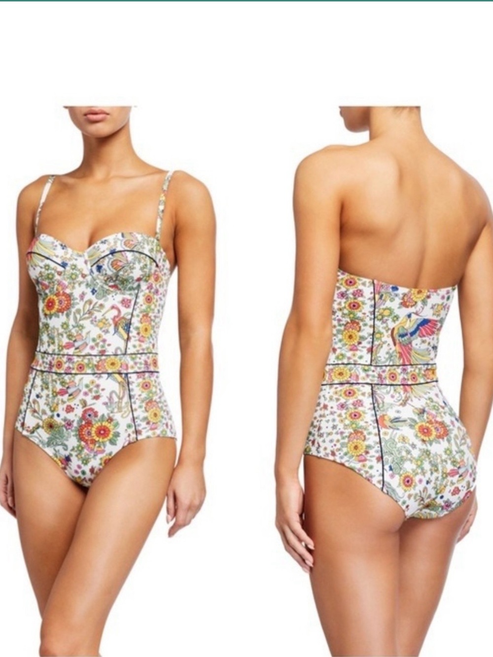 Tory Burch Floral Underwire One-Piece Swimsuit in New Ivory Promised Land Size M - Picture 11 of 11